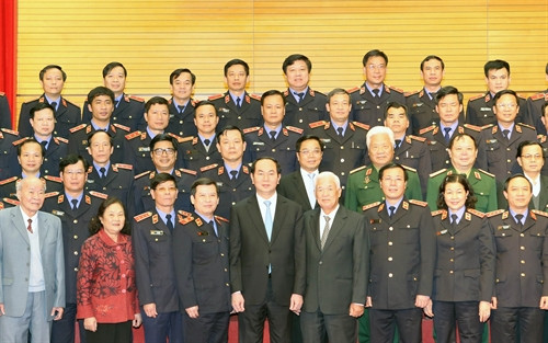 Chủ tịch nước Trần Đại Quang với các đại biểu dự Hội nghị. Ảnh: Nhan Sáng-TTXVN