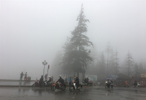 Thị trấn Sa Pa chìm trong làn sương sớm dày đặc. Ảnh: N. Hoa