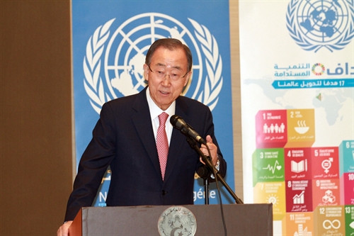 Trong ảnh (tư liệu): Tổng thư ký LHQ Ban Ki-moon phát biểu tại Algiers, Algeria ngày 6/3. THX/TTXVN