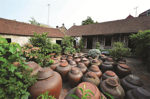 Những chiếc chum đựng tương trong sân nhà cổ