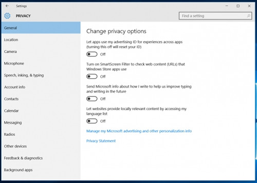 Kiểm soát dữ liệu cá nhân khi dùng Windows 10