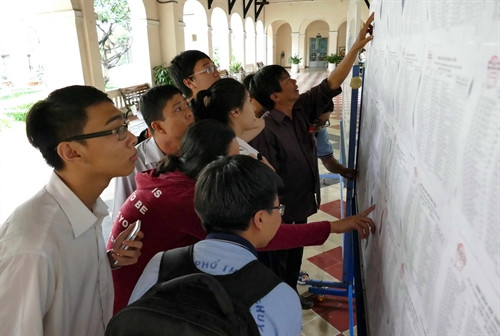 Phụ huynh và học sinh xem kết quả kỳ thi tuyển sinh lớp 10 tại trường THPT Chuyên Lê Hồng Phong. Ảnh: Phương Vy - TTXVN. Phụ huynh và học sinh xem kết quả kỳ thi tuyển sinh lớp 10 tại trường THPT Chuyên Lê Hồng Phong. Ảnh: Phương Vy - TTXVN.