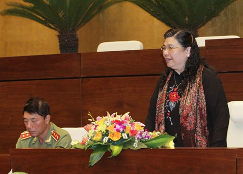 Phó Chủ tịch Quốc hội Tòng Thị Phóng phát biểu tại buổi gặp mặt. Ảnh: Phương Hoa - TTXVN