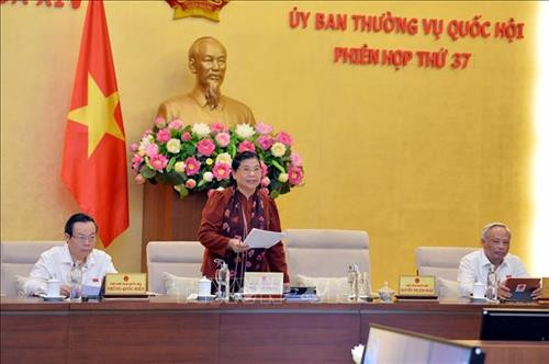 Phó Chủ tịch Thường trực Quốc hội Tòng Thị Phóng điều hành phiên họp. Ảnh: Trọng Đức - TTXVN