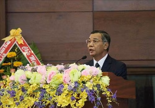 Ông Y Dec Hđơk, Chủ tịch Ủy ban Mặt trận Tổ quốc Việt Nam tỉnh Đắk Lắk, nhiệm kỳ 2014 – 2019 phát biểu tại Đại hội. Ảnh: Tuấn Anh - TTXVN