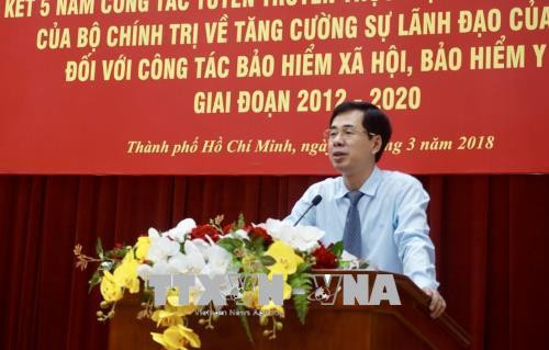 Phó Tổng Giám đốc Bảo hiểm xã hội Việt Nam Đào Việt Ánh phát biểu tại Hội nghị. Ảnh: Hoàng Anh Tuấn - TTXVN