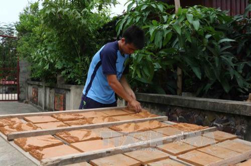 Các mảnh tranh gốm được mang đi phơi trước khi cho vào lò nung. Ảnh: Thanh Thương - TTXVN Các mảnh tranh gốm được mang đi phơi trước khi cho vào lò nung. Ảnh: Thanh Thương - TTXVN