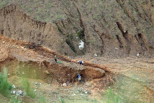 Một căn hầm khai thác vàng được "Phu vàng" đào ngay trên vách núi tiềm ẩn nguy cơ bị đất đá sạt lở vùi lấp nguy hiểm đến tính mạng. Ảnh: Phan Tuấn Anh – TTXVN Một "Phu vàng" đào được viên đá nghi có vàng tại mỏ vàng Háng Trợ. Ảnh: Phan Tuấn Anh – TTXVN "Phu vàng" dùng nước phun để rửa trôi bùn đất bám trên những viên đá nghi có vàng. Ảnh: Phan Tuấn Anh – TTXVN "Phu vàng" dùng nước phun để rửa trôi bùn đất bám trên những viên đá. Ảnh: Phan Tuấn Anh – TTXVN Một điểm khai thác vàng trái phép tại mỏ vàng Háng Trợ. Ảnh: Phan Tuấn Anh – TTXVN Những vách núi dựng đứng bị sạt lở, nứt toác tại mỏ vàng Háng Trợ. Ảnh: Phan Tuấn Anh – TTXVN Khai thác vàng trái phép ở bản Háng Trợ dẫn đến việc phá hủy môi trường, ô nhiễm nguồn nước. Ảnh: Phan Tuấn Anh – TTXVN Khai thác vàng trái phép làm ảnh hưởng nghiêm trọng đến môi trường. Ảnh: Phan Tuấn Anh – TTXVN Khung cảnh hoang tàn tại mỏ vàng Háng Trợ. Ảnh: Phan Tuấn Anh - TTXVN