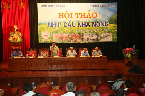 Hội thảo "Nhịp cầu nhà nông" có sự góp mặt của nhiều chuyên gia đầu ngành trồng trọt, chăn nuôi..., cùng đại diện Sở Nông nghiệp và Phát triển Nông thôn Hà Nội, UBND huyện Mê Linh. TS. Bùi Quang Tề trả lời các câu hỏi của bà con trong lĩnh vực thủy sản. PGS.TS Lê Văn Năm chia sẻ với bà con phác đồ điều trị các bệnh dịch trên đàn lợn.