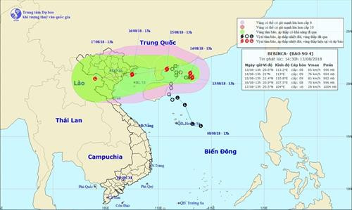 Bản đồ đường đi của cơn bão số 4 - BEBINCA. Ảnh: TTXVN
