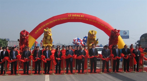 Phó Thủ tướng Chính phủ Nguyễn Xuân Phúc và các đại biểu thực hiện nghi thức cắt băng khánh thành tuyến cao tốc Hà Nội - Bắc Giang. Ảnh: Dương Trí- TTXVN Phó Thủ tướng Chính phủ Nguyễn Xuân Phúc và các đại biểu thực hiện nghi thức cắt băng khánh thành tuyến cao tốc Hà Nội - Bắc Giang. Ảnh: Dương Trí- TTXVN