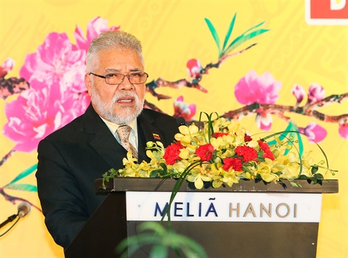 Đại sứ nước Cộng hòa Bolivariana Venezuela, Ngài Jorge Rondon Uzcátegui, Trưởng đoàn ngoại giao phát biểu Ảnh:Thống Nhất-TTXVN