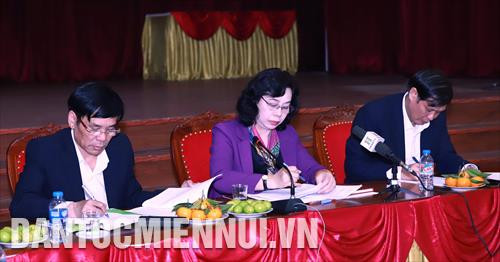 Phó Bí thư Thường trực Thành ủy Hà Nội Ngô Thị Thanh Hằng tại buổi làm việc với lãnh đạo huyện Ứng Hòa.