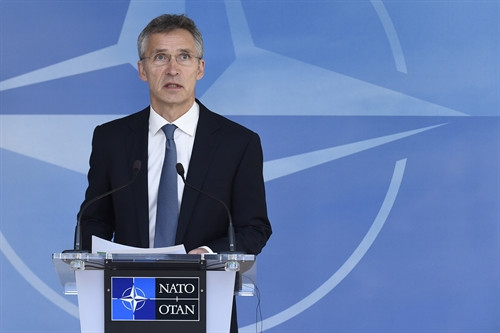 Trong ảnh (tư liệu): Tổng thư ký NATO Jens Stoltenberg phát biểu trong cuộc họp báo ở Brussels, Bỉ ngày 14/6. AFP/TTXVN