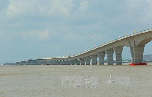 Cầu Tân Vũ – Lạch Huyện trong ngày thông xe. Ảnh: Huy Hùng – TTXVN Cầu Tân Vũ – Lạch Huyện trong ngày thông xe. Ảnh: Huy Hùng – TTXVN