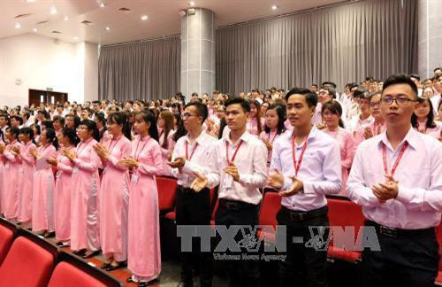 Sinh viên trường đại học Tôn Đức Thắng dự buổi gặp gỡ Chủ tịch Quốc hội Nguyễn Thị Kim Ngân. Ảnh: Thanh Vũ -TTXVN