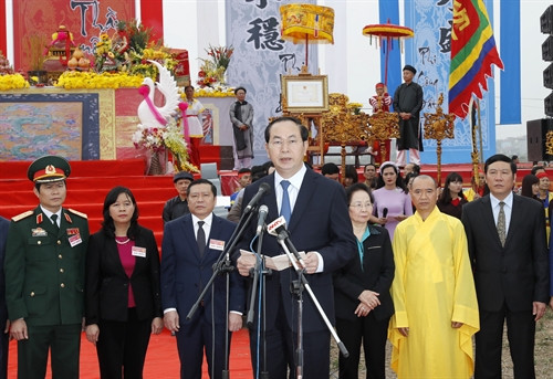 Chủ tịch nước Trần Đại Quang phát biểu tại lễ hội. Ảnh: Quốc Khánh - TTXVN