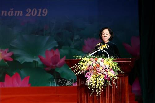 Đồng chí Trương Thị Mai, Uỷ viên Bộ Chính trị, Bí thư Trung ương Đảng, Trưởng ban Dân vận Trung ương phát biểu. Ảnh: Dương Giang - TTXVN Đồng chí Trương Thị Mai, Uỷ viên Bộ Chính trị, Bí thư Trung ương Đảng, Trưởng ban Dân vận Trung ương phát biểu. Ảnh: Dương Giang - TTXVN