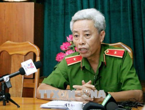 Thiếu tướng Phan Anh Minh, Phó giám đốc Công an Thành phố Hồ Chí Minh phát biểu tại buổi họp báo. Ảnh: Hoàng Hải-TTXVN