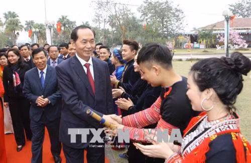 Chủ tịch nước Trần Đại Quang với đại biểu cộng đồng các dân tộc Việt Nam. Ảnh: Doãn Tấn - TTXVN