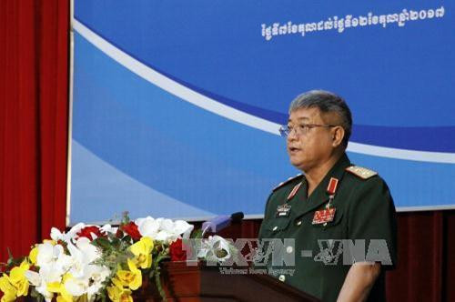 Trung tướng Triệu Xuân Hòa, AHLLVT, nguyên Tư lệnh Quân khu 7, đại diện cho các cựu quân nhân tình nguyện Việt Nam phát biểu tại chương trình. Ảnh: Thế Anh-TTXVN Trung tướng Triệu Xuân Hòa, AHLLVT, nguyên Tư lệnh Quân khu 7, đại diện cho các cựu quân nhân tình nguyện Việt Nam phát biểu tại chương trình. Ảnh: Thế Anh-TTXVN