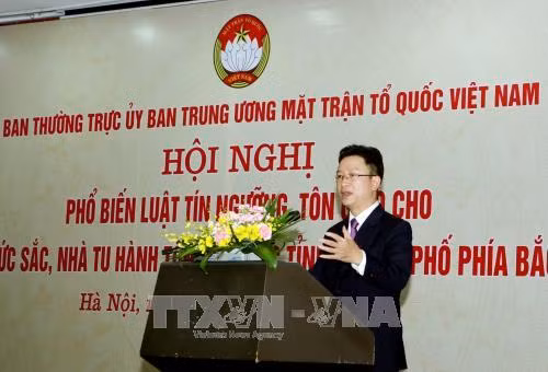 Trưởng Ban Tôn giáo Uỷ ban Trung ương MTTQ Việt Nam Nguyễn Văn Thanh phát biểu tại hội nghị. Ảnh: Nguyễn Dân -TTXVN Trưởng Ban Tôn giáo Uỷ ban Trung ương MTTQ Việt Nam Nguyễn Văn Thanh phát biểu tại hội nghị. Ảnh: Nguyễn Dân -TTXVN