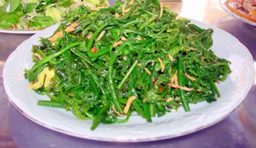 Rau dớn là một loại rau không thể thiếu trong bữa ăn của mỗi gia đình người Thái ở đây. Rau dớn sau khi được phơi héo một chút sẽ được trộn với các nguyện liệu cơ bản như rau thơm, ớt gừng hành tỏi, lạc rang. Rau sau khi thấm gia vị sẽ có vị bùi bùi lạ miệng. Ngoài việc làm nộm thì rau dớn còn được chế biến thành món rau dớn xào tỏi, rau dớn xào măng chua rất là hấp dẫn.