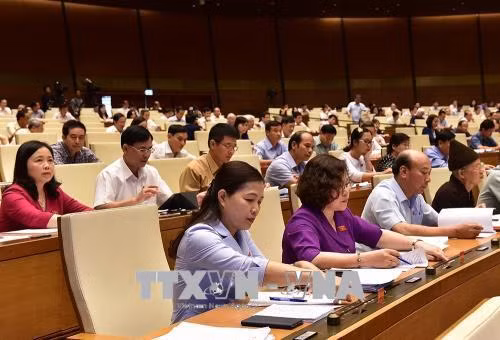 Các đại biểu Quốc hội bấm nút thông qua Luật An ninh mạng. Ảnh: Dương Giang - TTXVN