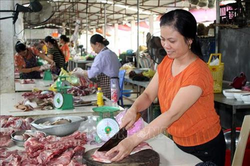 Bán thịt lợn an toàn tại chợ xã Điền Lư (Bá Thước, Thanh Hóa). Ảnh: Nguyễn Nam – TTXVN Bán thịt lợn an toàn tại chợ xã Điền Lư (Bá Thước, Thanh Hóa). Ảnh: Nguyễn Nam – TTXVN