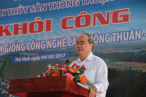 Chủ tịch Ủy ban Trung ương Mặt trận Tổ quốc Việt Nam Nguyễn Thiện Nhân phát biểu tại buổi lễ. Ảnh : Phúc Sơn – TTXVN