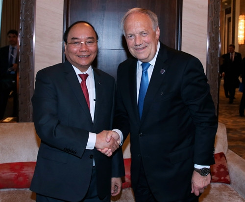 Bên lề Hội nghị Cấp cao Á - Âu lần thứ 11, sáng 15/7/2016, tại thủ đô Ulaan Baator, Mông Cổ, Thủ tướng Chính phủ Nguyễn Xuân Phúc gặp Tổng thống Thụy Sĩ, Simonetta Sommaruga. Ảnh: Thống Nhất-TTXVN