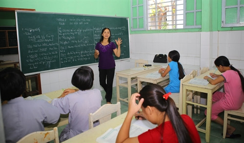 Cô giáo Lê Thị Kim Tiến giảng bài cho học sinh lớp 8 tại lớp học ở Trung tâm nuôi dạy trẻ mồ côi chùa Đức Sơn. Cô giáo Lê Thị Kim Tiến giảng bài cho học sinh lớp 8 tại lớp học ở Trung tâm nuôi dạy trẻ mồ côi chùa Đức Sơn.