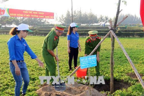 Đoàn viên, thanh niên tỉnh Ninh Thuận cùng trồng cây xanh trong khuôn viên biển Bình Sơn-Ninh Chử. Ảnh: Công Thử - TTXVN Đoàn viên, thanh niên tỉnh Ninh Thuận cùng trồng cây xanh trong khuôn viên biển Bình Sơn-Ninh Chử. Ảnh: Công Thử - TTXVN