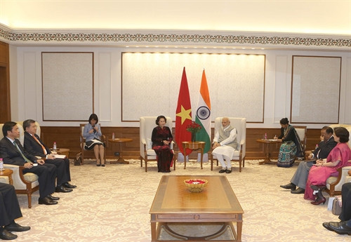 Trong chương trình chuyến thăm chính thức Cộng hòa Ấn Độ, tối 9/12/2016, (Theo giờ địa phương), Chủ tịch Quốc hội Nguyễn Thị Kim Ngân hội kiến với Thủ tướng Ấn Độ Narendra Modi. Ảnh: Trọng Đức - TTXVN