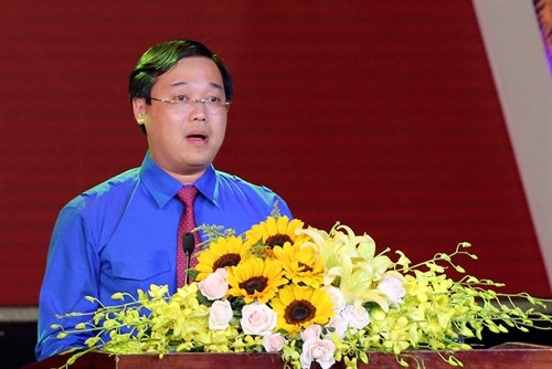 Ông Lê Quốc Phong, Bí Thư thứ nhất Trung ương đoàn TNCS Hồ Chí Minh phát biểu tại buổi lễ. Ảnh: Trần Lê Lâm - TTXVN