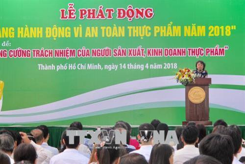 Lễ phát động “Tháng hành động vì an toàn thực phẩm” năm 2018 diễn ra tại Công viên 23/9 (Quận 1, Thành phố Hồ Chí Minh) sáng 14/4. Ảnh: Đinh Hằng – TTXVN Lễ phát động “Tháng hành động vì an toàn thực phẩm” năm 2018 diễn ra tại Công viên 23/9 (Quận 1, Thành phố Hồ Chí Minh) sáng 14/4. Ảnh: Đinh Hằng – TTXVN