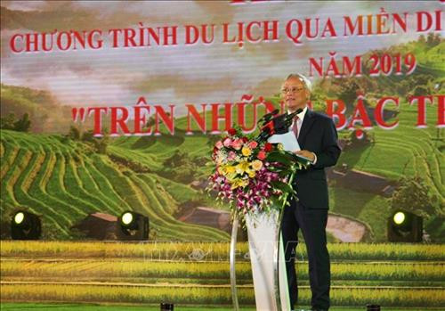 Phó Chủ tịch Quốc hội Uông Chu Lưu phát biểu tại Lễ khai mạc Tuần Văn hóa “Qua miền di sản ruộng bậc thang” Hoàng Su Phì năm 2019. Ảnh: Nguyễn Chiến-TTXVN