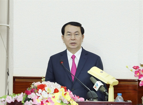 Chủ tịch nước Trần Đại Quang phát biểu tại buổi lám việc. Ảnh: Nhan Sáng-TTXVN