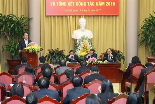Quang cảnh Hội nghị cán bộ, công chức, tổng kết công tác năm 2016, triển khai nhiệm vụ năm 2017 của Văn phòng Chủ tịch nước. Ảnh: Nhan Sáng-TTXVN