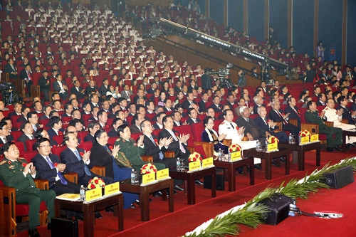 Lãnh đạo Đảng, Nhà nước và các đại biểu tham dự buổi lễ. Ảnh: Đức Tám – TTXVN