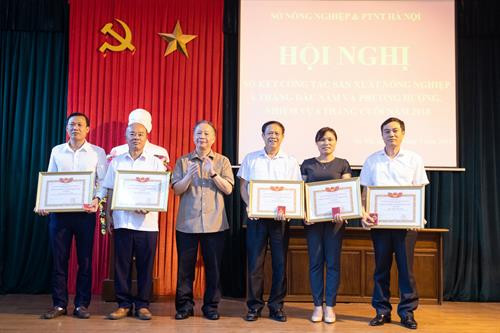 Nhân dịp này, thay mặt lãnh đạo thành phố Hà Nội, Phó Chủ tịch Thường trực Ủy ban Nhân dân thành phố Hà Nội Nguyễn Văn Sửu đã trao tặng danh hiệu “Chiến sĩ thi đua Thành phố” năm 2018 cho các cá nhân của ngành nông nghiệp Hà Nội. Thay mặt lãnh đạo thành phố Hà Nội, Phó Chủ tịch Thường trực Ủy ban Nhân dân thành phố Hà Nội Nguyễn Văn Sửu đã trao tặng Bằng khen cho 1 tập thể và 2 cá nhân vì đã có thành tích xuất sắc thực hiện Chương trình 02-CTr/TU của Thành ủy Hà Nội giai đoạn 2016 - 2018. Ông Chu Phú Mỹ - Giám đốc Sở Nông nghiệp và Phát triển nông thôn Hà Nội trao bằng khen thưởng các cá nhân đạt danh hiệu “Người tốt việc tốt” cấp ngành tại Hội nghị. Ông Chu Phú Mỹ - Giám đốc Sở Nông nghiệp và Phát triển nông thôn Hà Nội trao bằng khen thưởng các cá nhân đạt danh hiệu “Người tốt việc tốt” cấp ngành tại Hội nghị.
