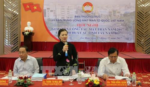 Phó Chủ tịch Ủy ban Trung ương Mặt trận Tổ quốc Việt Nam Trương Thị Ngọc Ánh phát biểu tại hội nghị. Ảnh: Kim Há -TTXVN Phó Chủ tịch Ủy ban Trung ương Mặt trận Tổ quốc Việt Nam Trương Thị Ngọc Ánh phát biểu tại hội nghị. Ảnh: Kim Há -TTXVN