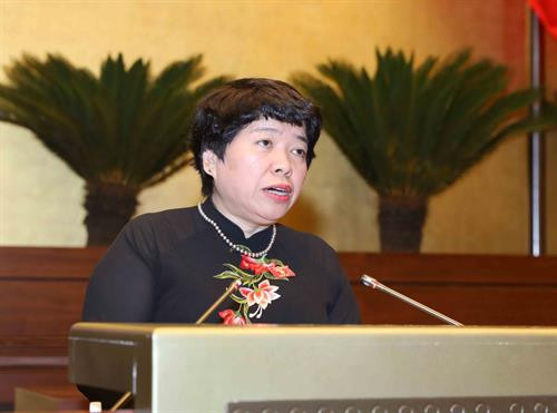 Chủ nhiệm Ủy ban về các vấn đề Xã hội của Quốc hội Nguyễn Thúy Anh trình bày Báo cáo thẩm tra Báo cáo về việc thực hiện mục tiêu quốc gia về bình đẳng giới. Ảnh: Phương Hoa - TTXVN Chủ nhiệm Ủy ban về các vấn đề Xã hội của Quốc hội Nguyễn Thúy Anh trình bày Báo cáo thẩm tra Báo cáo về việc thực hiện mục tiêu quốc gia về bình đẳng giới. Ảnh: Phương Hoa - TTXVN