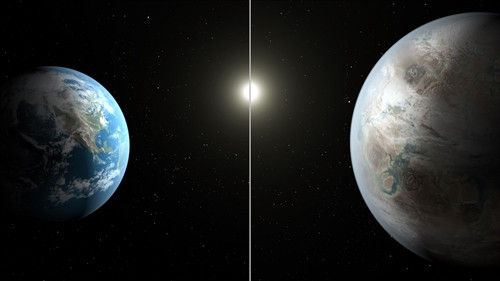 Hình ảnh Trái đất (trái) và hành tinh mới Kepler-452b (phải). Ảnh: AFP/TTXVN Hình ảnh Trái đất (trái) và hành tinh mới Kepler-452b (phải). Ảnh: AFP/TTXVN