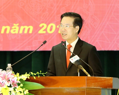 Đồng chí Võ Văn Thưởng, Ủy viên Bộ Chính trị, Bí thư Trung ương Đảng, Trưởng Ban Tuyên giáo Trung ương phát biểu tại hội nghị. Ảnh: Phương Hoa – TTXVN