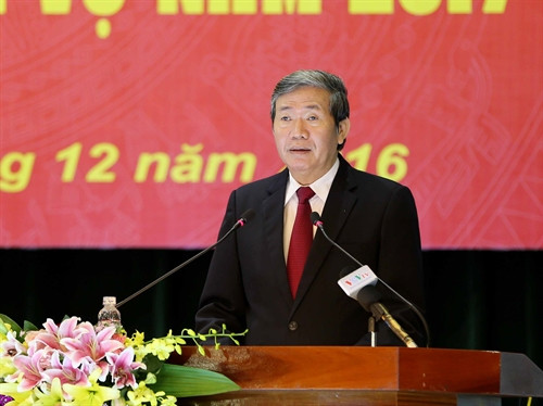 Đồng chí Đinh Thế Huynh, Ủy viên Bộ Chính trị, Trường trực Ban Bí thư phát biểu tại hội nghị. Ảnh: Phương Hoa - TTXVN