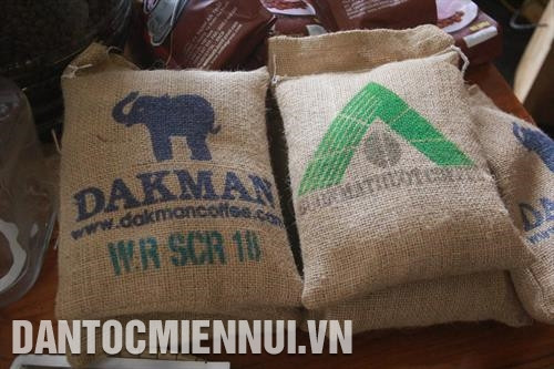 Logo chỉ dẫn địa lý Cà phê Buôn Ma Thuột (bên phải màu xanh). Ảnh: Phạm Cường