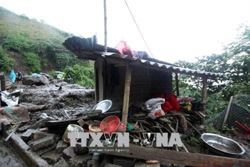 Lực lượng chức năng cùng Bộ đội Biên Phòng, Đoàn Kinh tế Quốc phòng 356 đang khẩn trương tìm kiếm người bị mất tích tại xã Vàng Ma Chải. Ảnh: Quý Trung - TTXVN