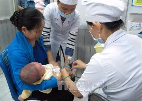 Thành phố Hồ Chí Minh đã triển khai tiêm vắc xin dịch vụ 5 trong 1 từ đầu năm 2016 với các liều vắc xin Pentaxim được phân bổ cho các cơ sở y tế trên địa bàn. Trong ảnh: Trẻ tiêm vắc xin Pentaxim tại Trung tâm y tế dự phòng Thành phố Hồ Chí Minh. Ảnh: Phương Vy-TTXVN