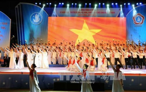 Một tiết mục văn nghệ tại lễ kỷ niệm 67 năm ngày truyền thống Học sinh - sinh viên Việt Nam. Ảnh: An Hiếu – TTXVN